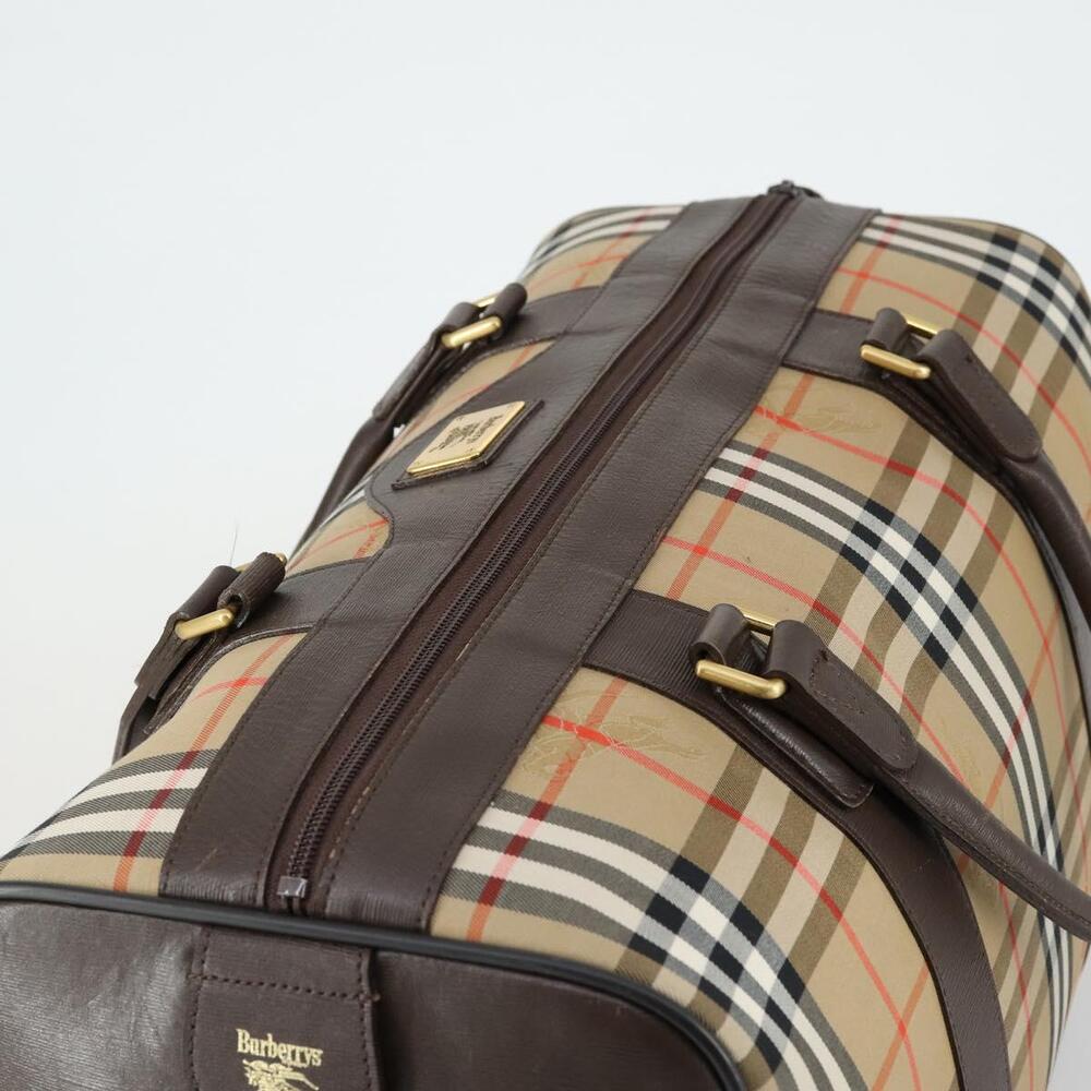 Burberrys Nova Check Boston Bag Canvas Beige Gold Auth 155598 - Picture 6 of 16